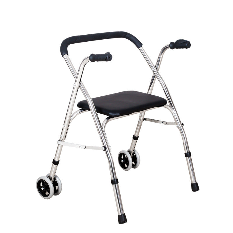 Stainless Steel Folding Walker with Wheels and Seat for Rehabilitation