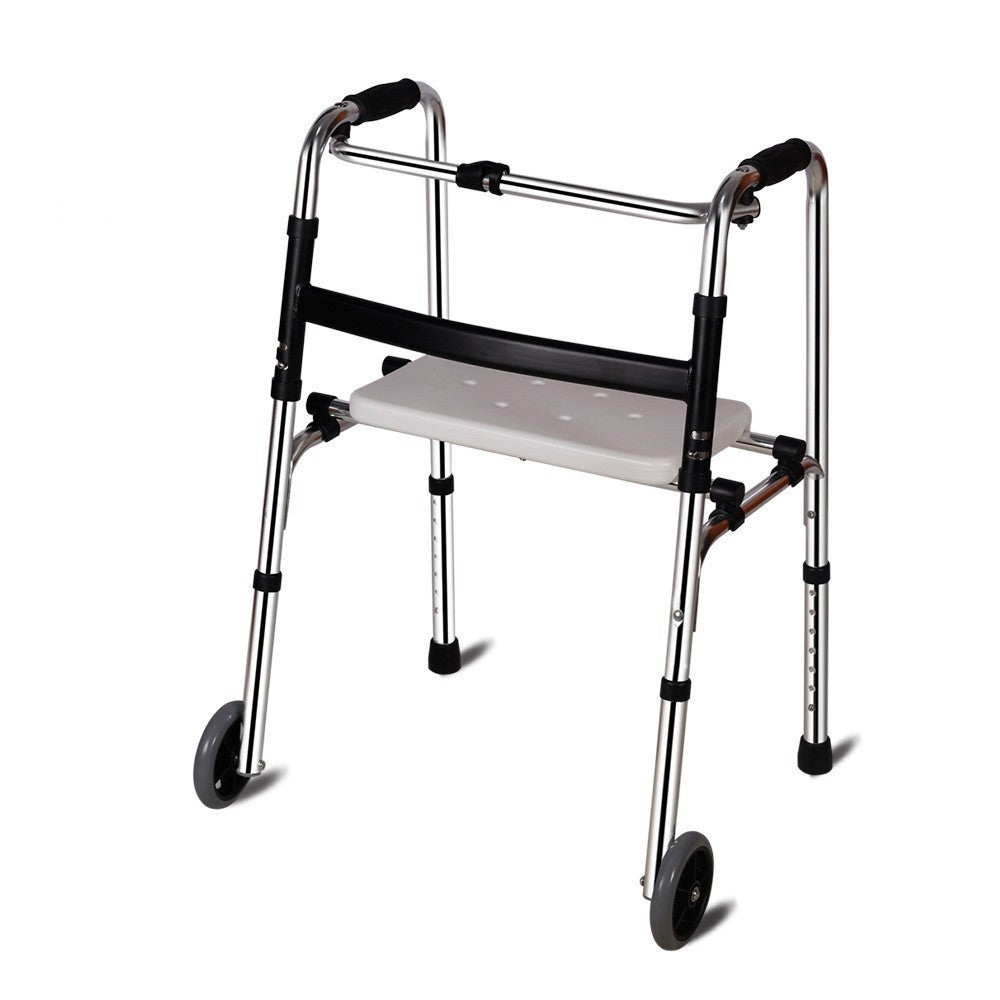 Adjustable Folding Walker for Elderly 单弯带轮+坐板