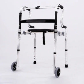 Portable Foldable Folding Walker 双弯带皮革座板带轮款