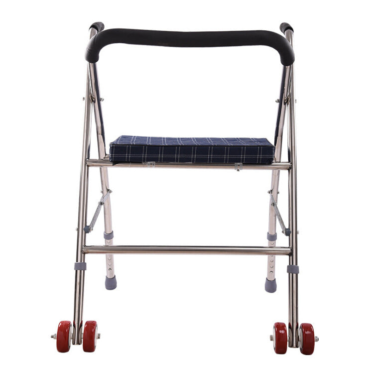 Stainless Steel Foldable Walker with Seat and Adjustable Height