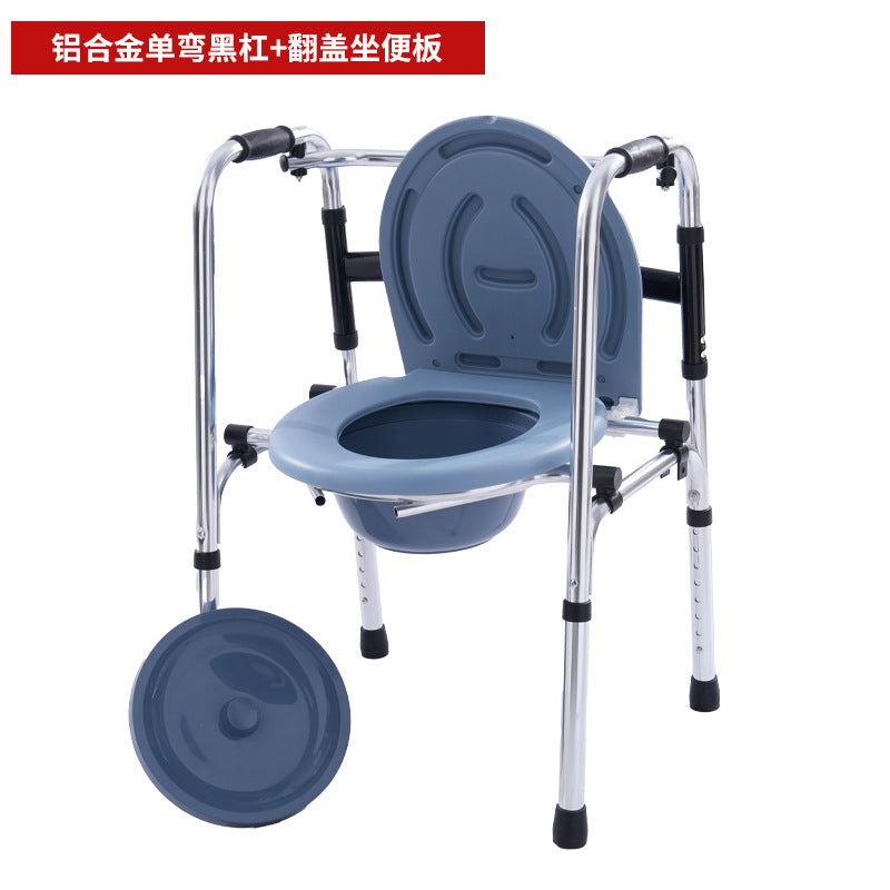 Sturdy Portable Disabled Mobility Aids 铝合金单弯黑杠+翻盖坐便板