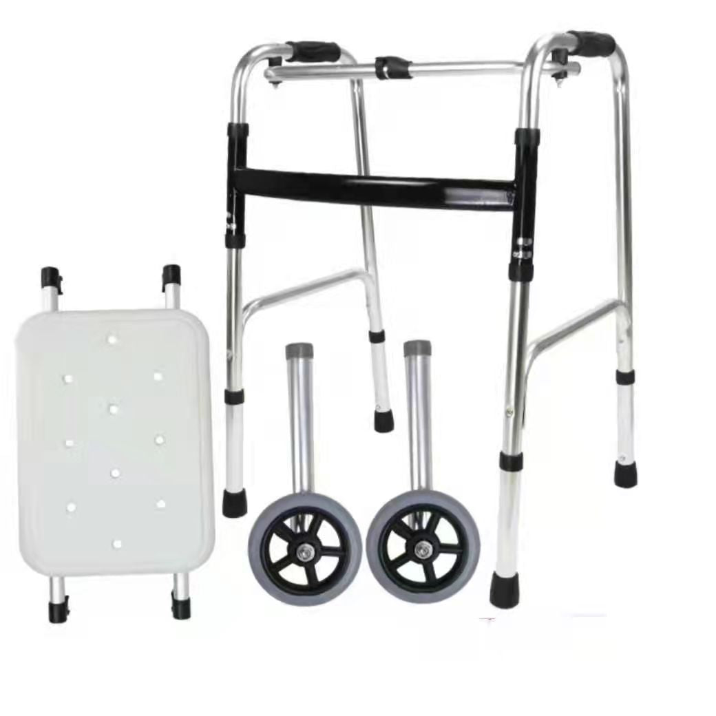 Sturdy Stainless Folding Walker for Elderly 加厚铝合金单弯灰轮+坐浴板 1