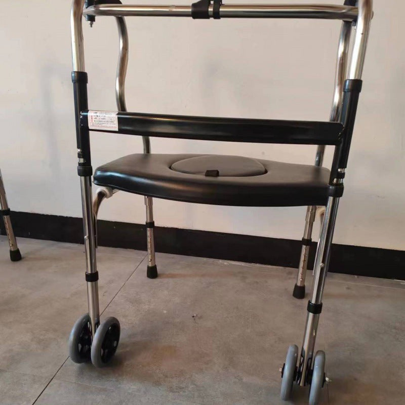 Lightweight Portable Disabled Mobility Aids 不锈钢双弯带坐便板+轮子 默认