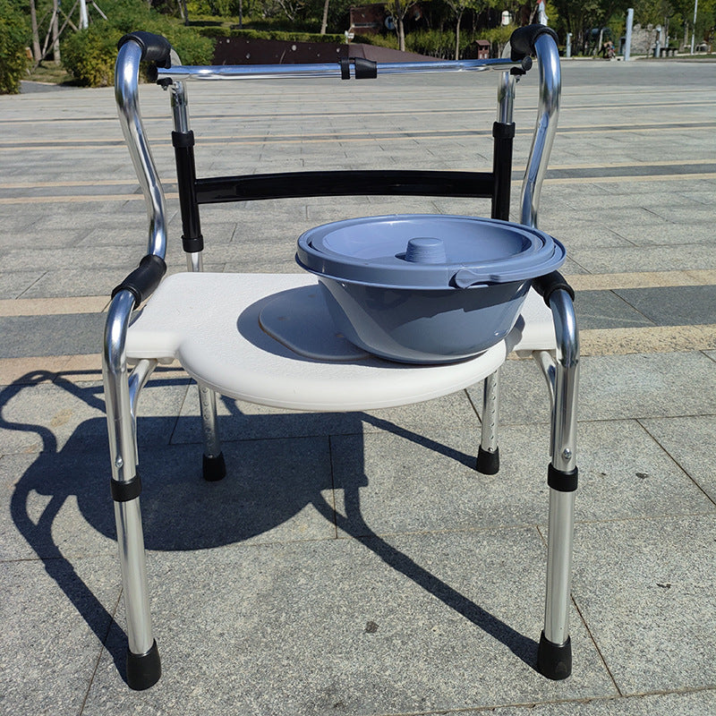 Foldable Portable Commode Chair for Elderly and Disabled 铝双弯基础款加圆形坐浴板加便盆