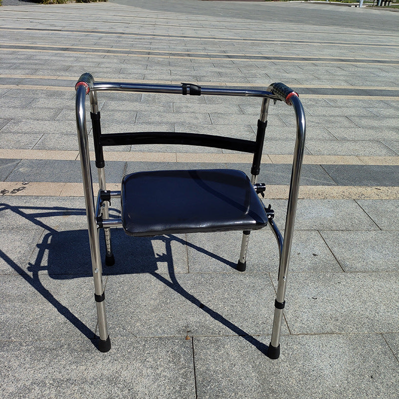 Foldable Portable Commode Chair for Elderly and Disabled 不锈钢单弯基础款加皮革侧翻板