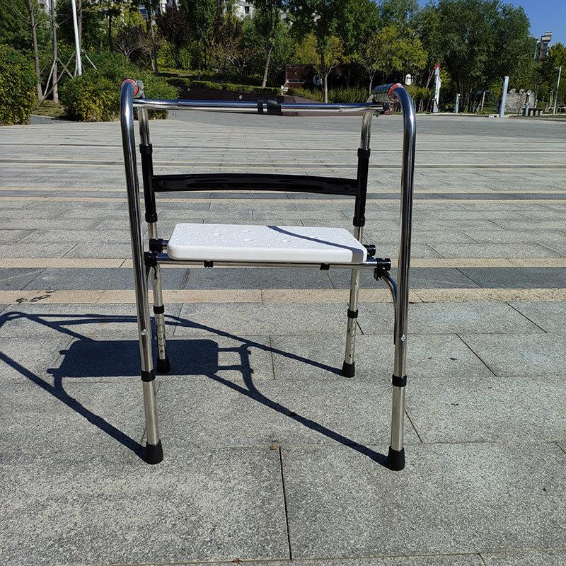 Foldable Portable Commode Chair for Elderly and Disabled 不锈钢单弯基础款加座板