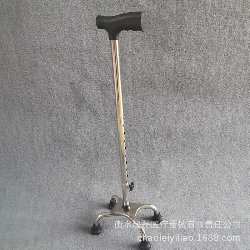 Sturdy Stainless Steel Four-Pronged Walking Canes for Seniors 顶丝四爪