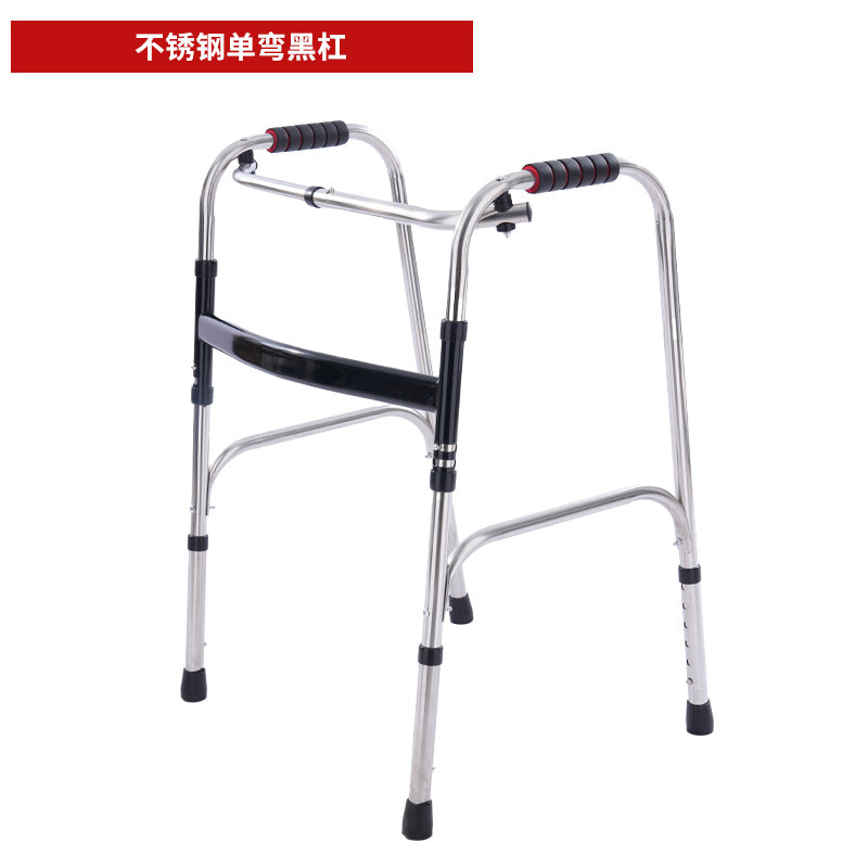 Sturdy, Portable, Adjustable Disabled Mobility Aids for Elderly 不锈钢单弯黑杠