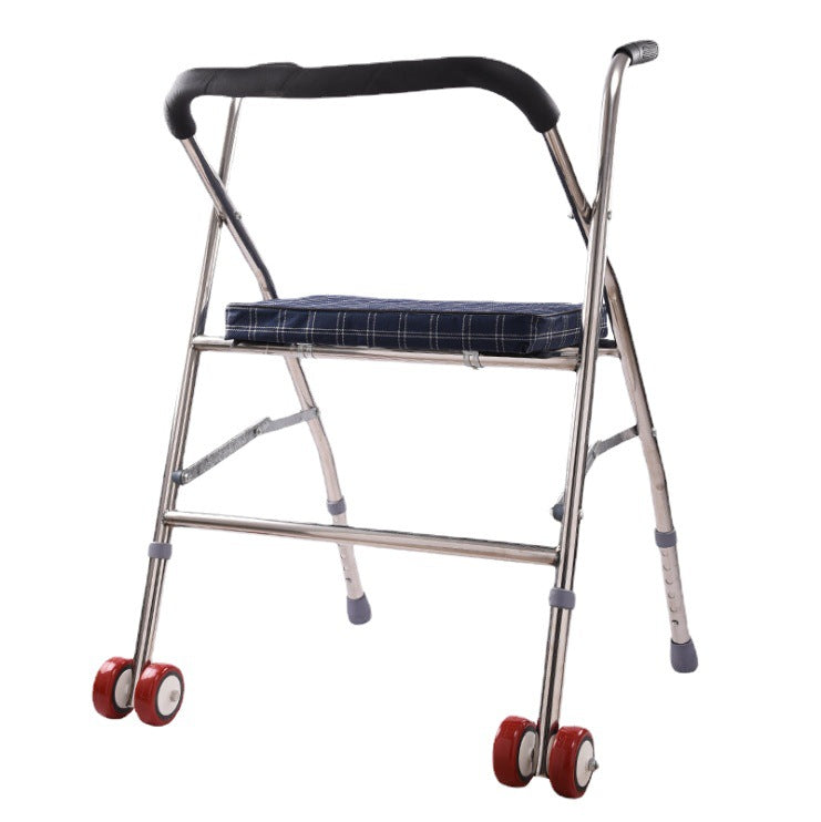 Stainless Steel Foldable Walker with Seat and Adjustable Height