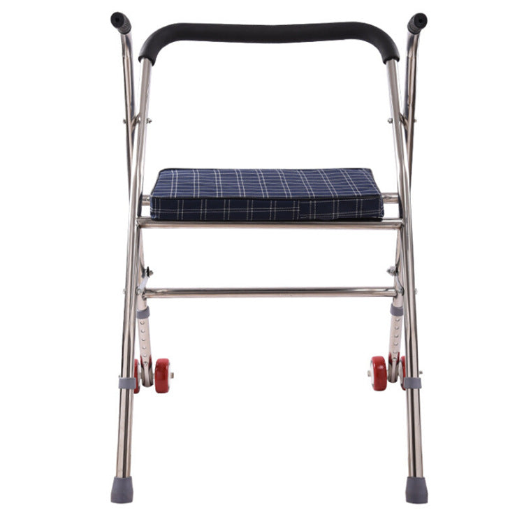 Stainless Steel Foldable Walker with Seat and Adjustable Height 