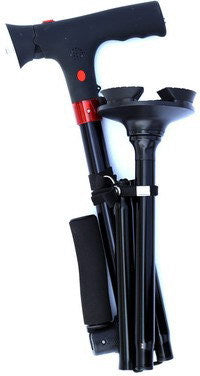 Adjustable Dual-handle Elderly Walking Canes with Alarm and Light 黑色