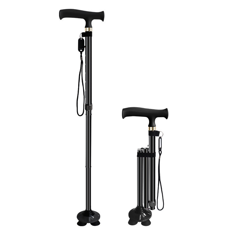 Foldable, Lightweight, Anti-slip Walking Canes for Seniors 黑色折叠伸缩四脚手杖