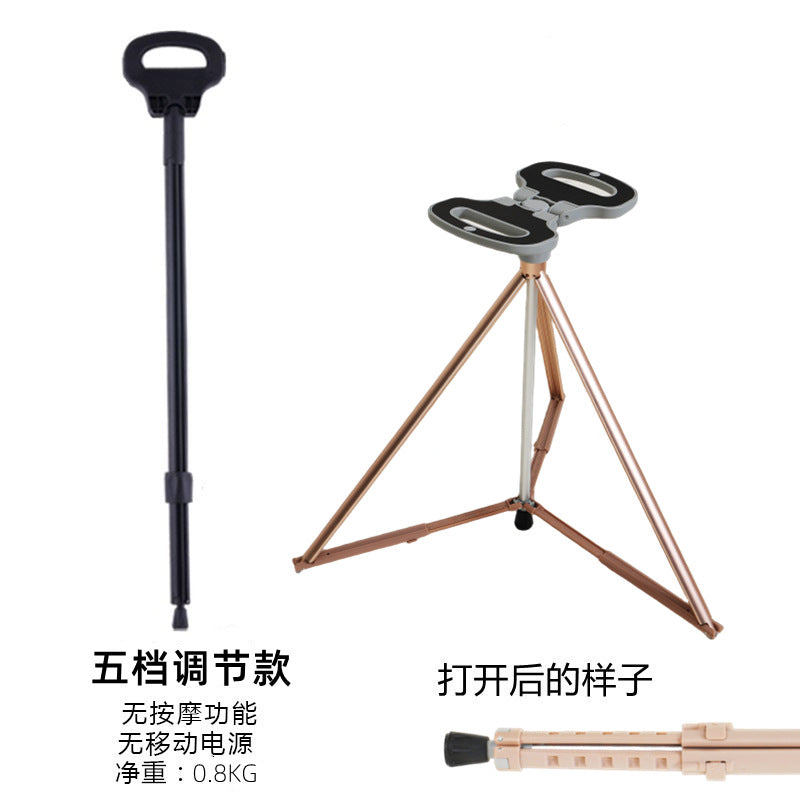 Lightweight Foldable Anti-slip Walking Canes for Seniors 黑色手杖凳调节款自重0.8KG（承重300斤)