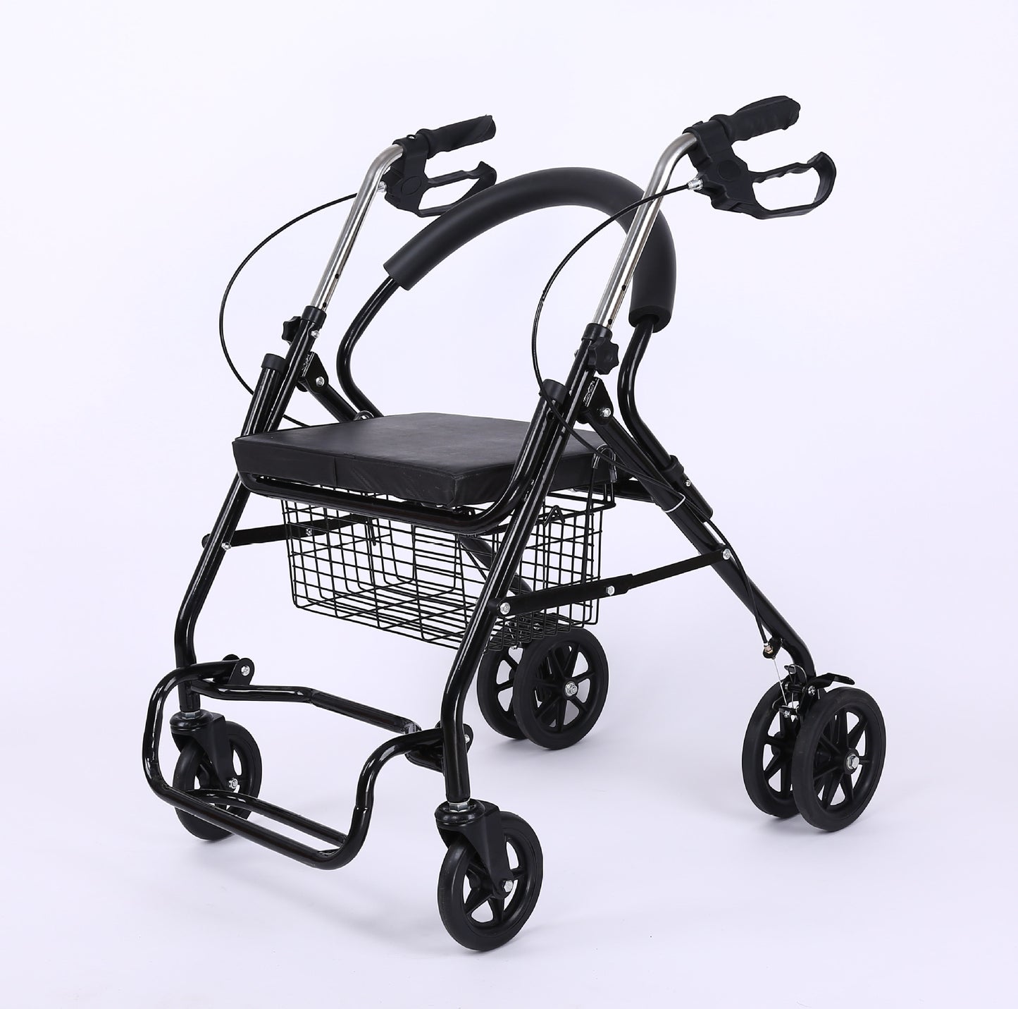 Sturdy Portable Wheelchairs for Seniors 黑踏板+购物筐