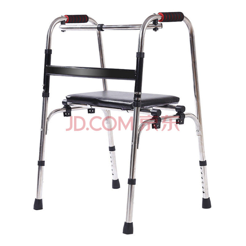 Sturdy Stainless Folding Walker for Elderly 加厚不锈钢单弯+皮革座板 1