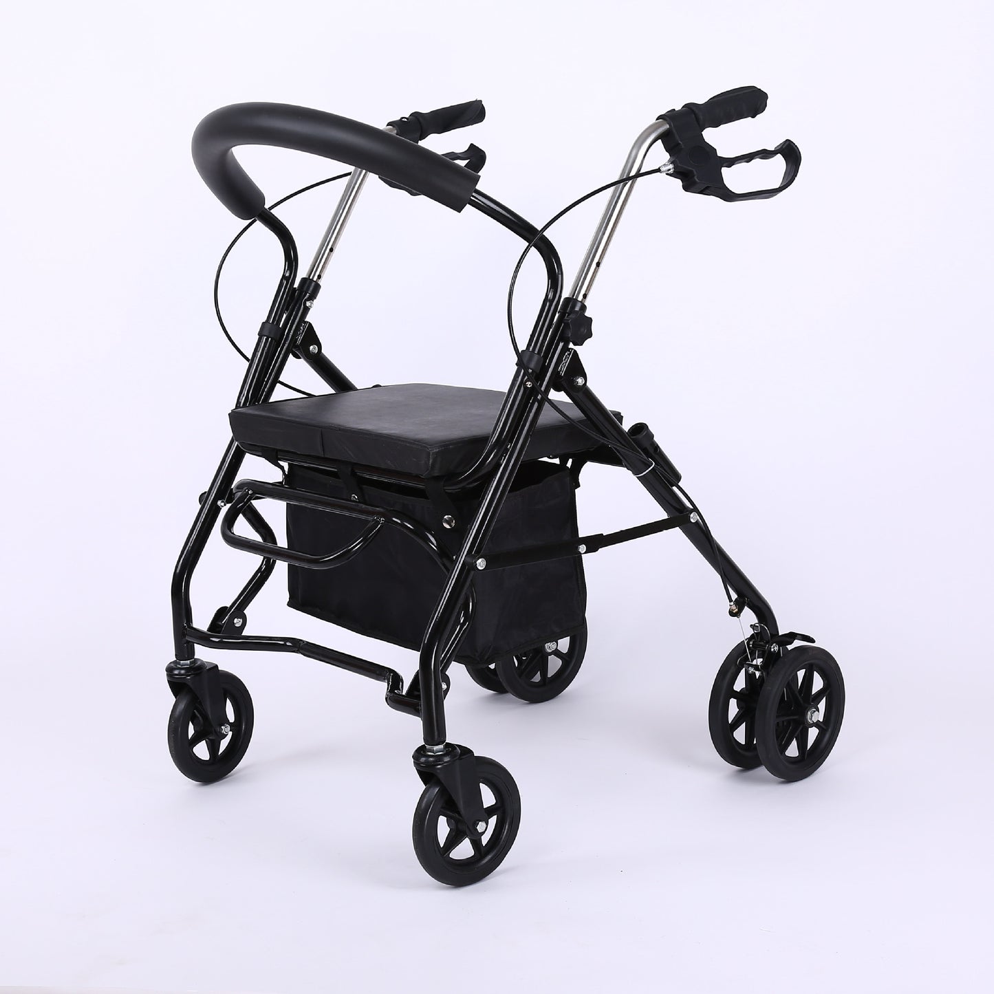 Sturdy Portable Wheelchairs for Seniors 黑踏板+购物袋