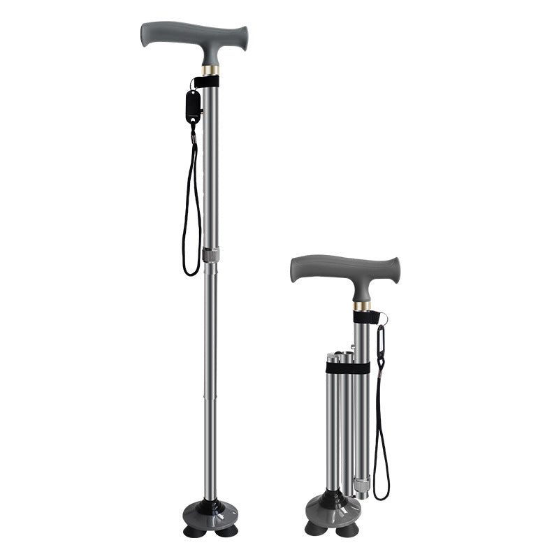 Foldable, Lightweight, Anti-slip Walking Canes for Seniors 银色折叠伸缩四脚手杖