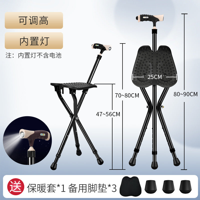 Lightweight Folding Walker with Seat for Elderly and Disabled 04 经典黑+握把带灯+加大座板