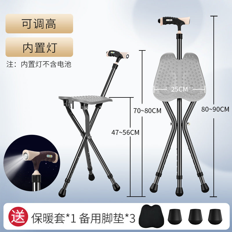 Lightweight Folding Walker with Seat for Elderly and Disabled 05 低调灰+握把带灯+加大座板